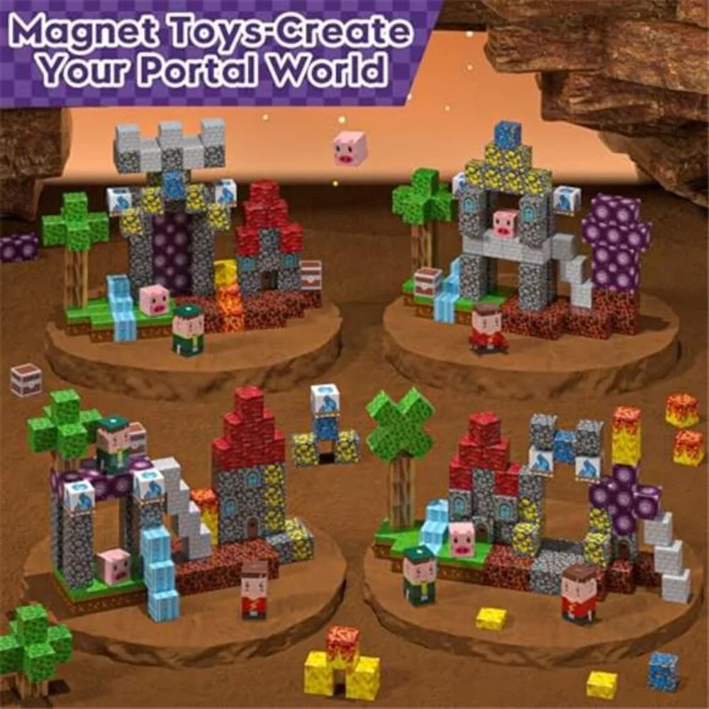 Kids Magnetic Building Blocks Magnet Tiles with Adventure World Blocks Toy